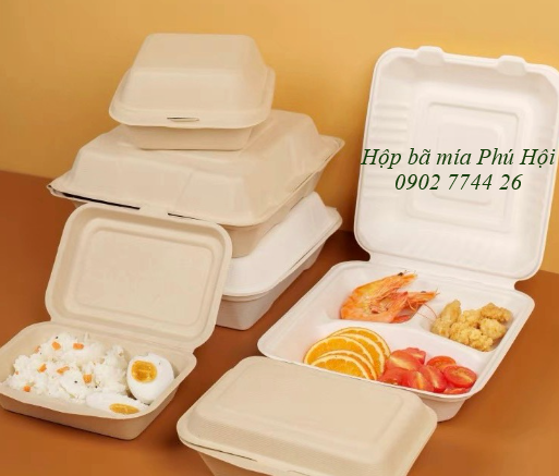Hộp bã mía 1 ngăn nắp liền 750ml