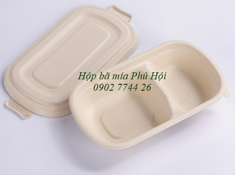 Hộp bã mía 2 ngăn kèm nắp bã mía 750ml