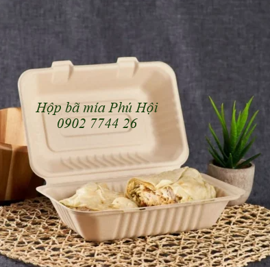 Hộp bã mía 2 ngăn nắp liền 800ml
