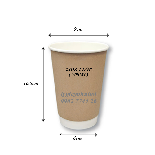 Ly giấy kraft, cốc giấy kraft 22oz-700ml-2 lớp 
