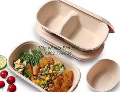 Hộp bã mía 2 ngăn đựng cơm