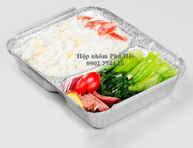 Khay giấy bạc 2 ngăn đựng cơm