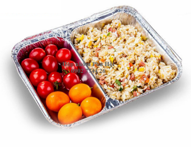 Khay giấy bạc 2 ngăn đựng cơm