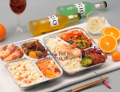 Khay giấy bạc 3 ngăn đựng cơm