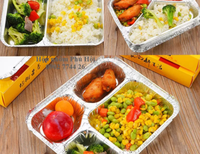 Khay giấy bạc 4 ngăn đựng cơm