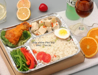 Khay giấy bạc 4 ngăn đựng cơm