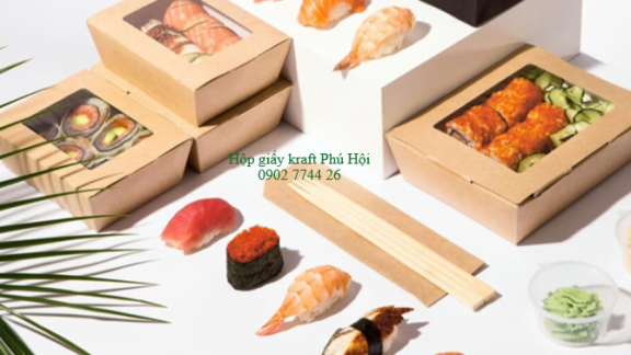 Hộp giấy Kraft đựng sushi