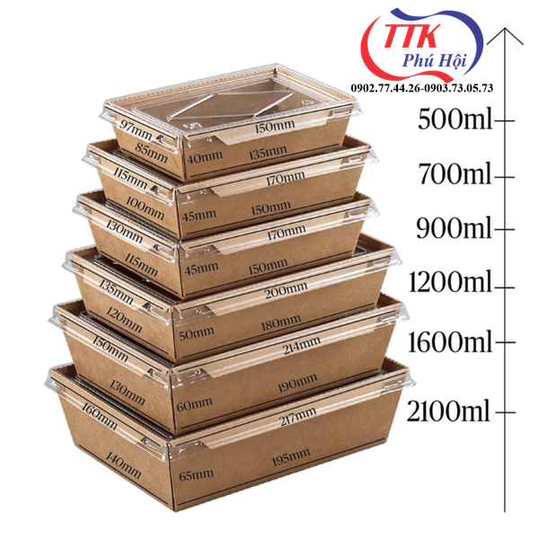 Hộp giấy kraft 500ml – nắp trong