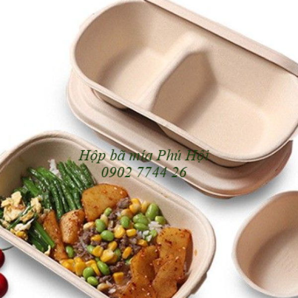 Hộp bã mía 2 ngăn đựng cơm