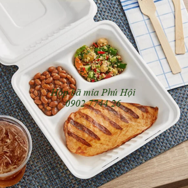 Hộp bã mía 3 ngăn đựng cơm