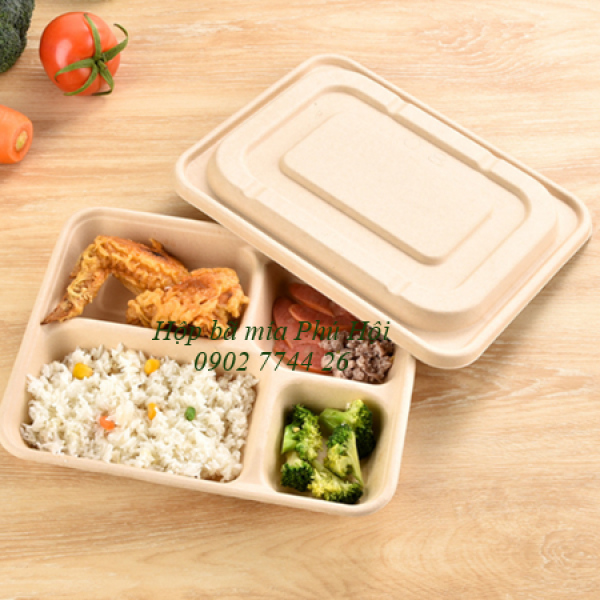 Hộp bã mía 4 ngăn đựng cơm