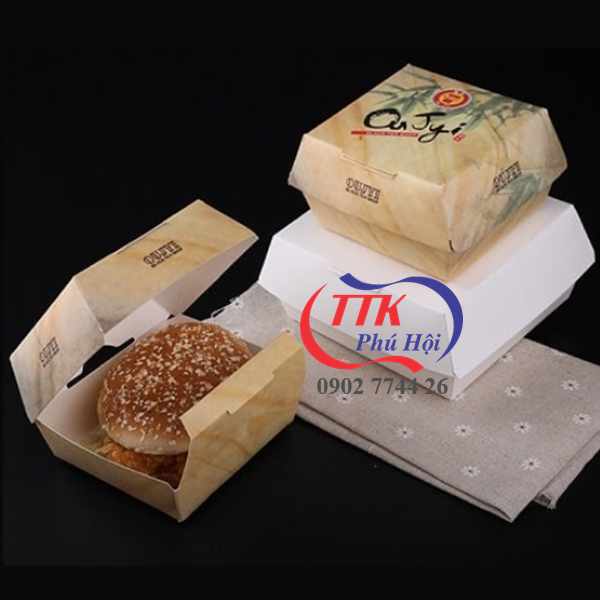 In hộp giấy đựng bánh hamburger