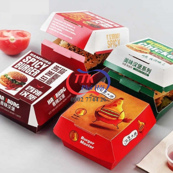 In hộp giấy đựng bánh hamburger
