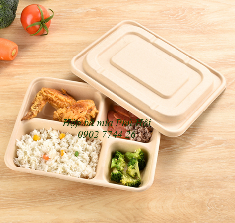 Hộp bã mía 4 ngăn đựng cơm