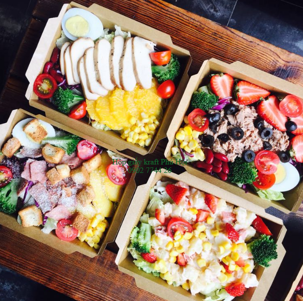 Hộp giấy đựng trái cây cắt sẵn, salad