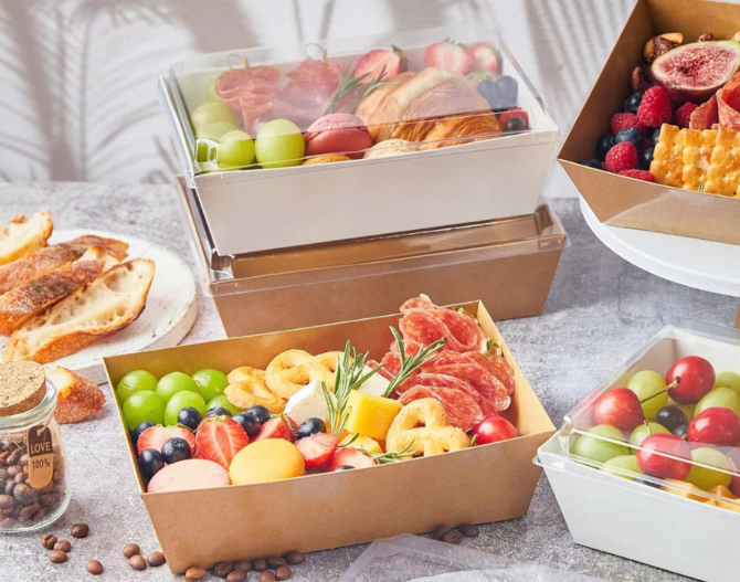 Hộp giấy đựng trái cây cắt sẵn, salad