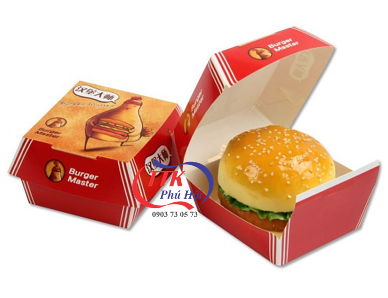 In hộp giấy đựng bánh hamburger