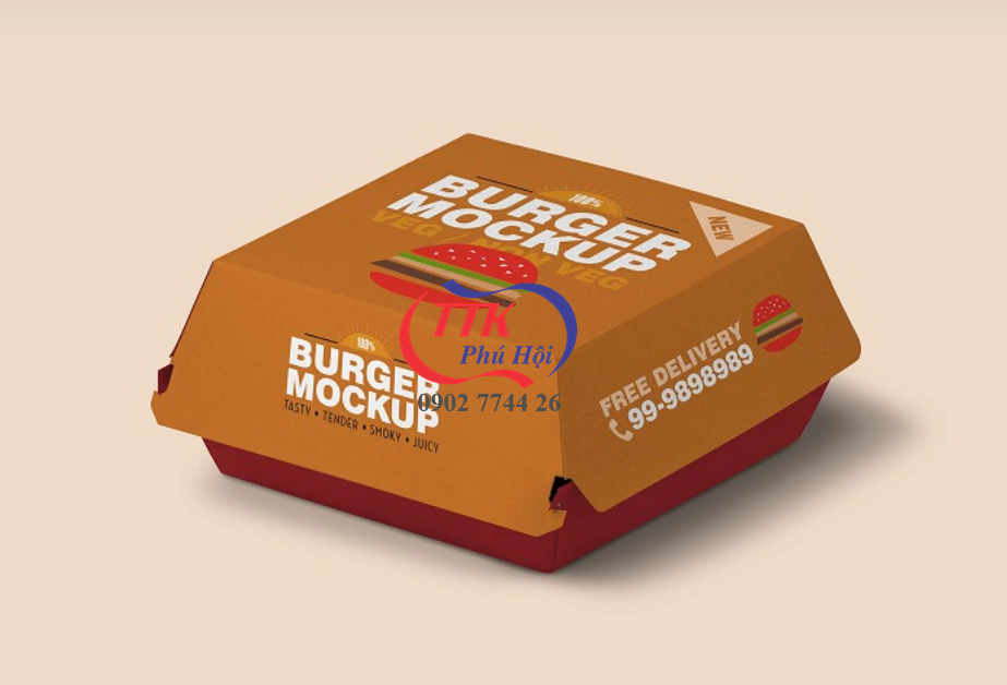 In hộp giấy đựng bánh hamburger