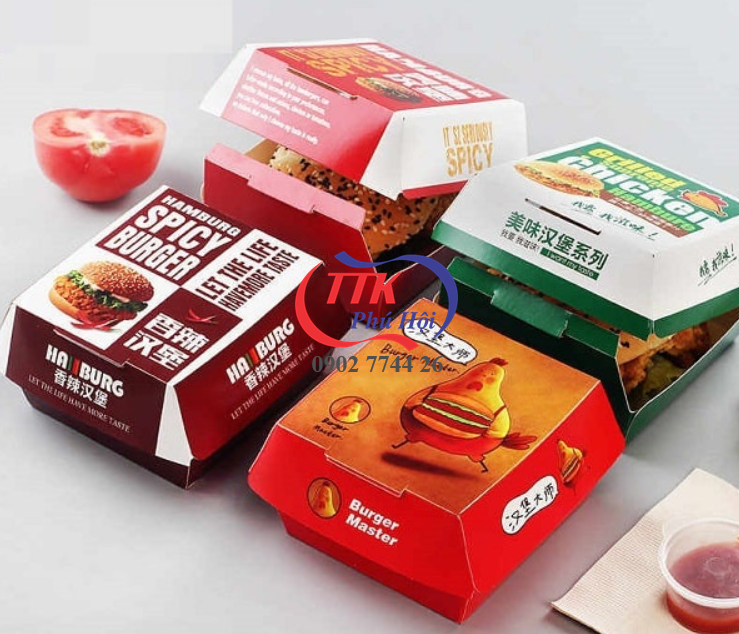 In hộp giấy đựng bánh hamburger