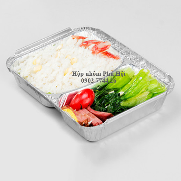 Khay giấy bạc 2 ngăn đựng cơm