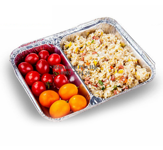 Khay giấy bạc 2 ngăn đựng cơm