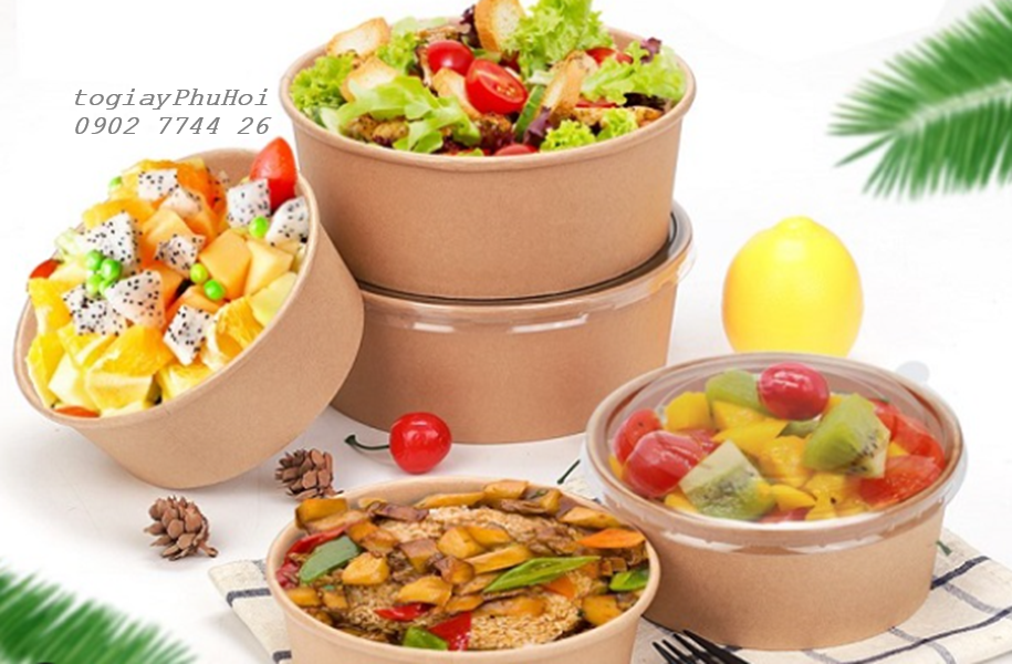 Tô giấy kraft đựng salad, rau trộn, trái cây tươi