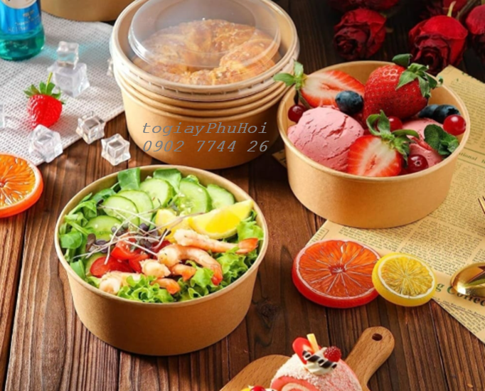 Tô giấy kraft đựng salad, rau trộn, trái cây tươi