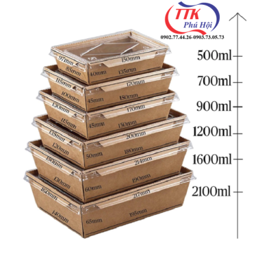 Hộp giấy kraft 1600ml - nắp trong