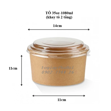 Tô Giấy Kraft 35oz (1080ml) Có Khay 2 Tầng
