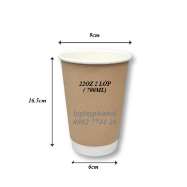Ly giấy kraft, cốc giấy kraft 22oz-700ml-2 lớp 