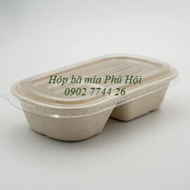 Hộp bã mía 2 ngăn kèm nắp nhựa PET 750ml