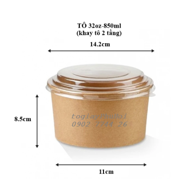 Tô Giấy Kraft 32oz (850ml) Có Khay 2 Tầng