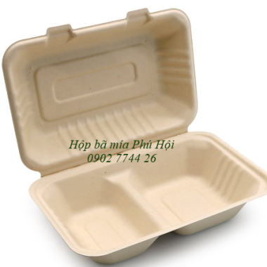 Hộp bã mía 2 ngăn nắp liền 800ml 