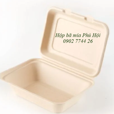 Hộp bã mía 1 ngăn nắp liền 450ml