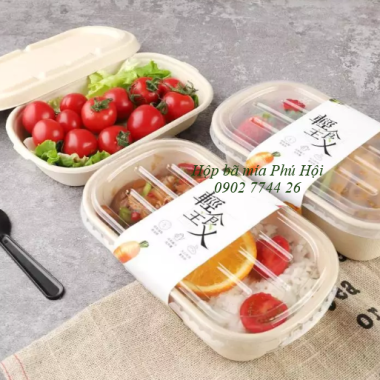 Hộp bã mía 1 ngăn kèm nắp nhựa PET 700ml
