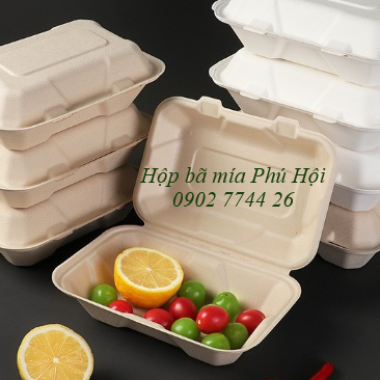 Hộp bã mía 1 ngăn nắp liền 750ml