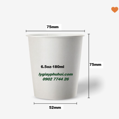 Ly giấy dùng 1 lần, cốc giấy trắng 6.5oz -180ml