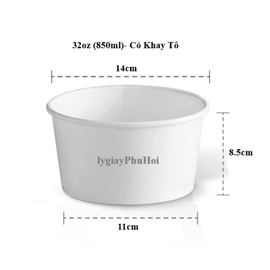 Tô giấy trắng 32oz (850ml)- Có khay 2 tầng
