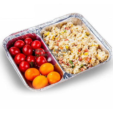 Khay giấy bạc 2 ngăn đựng cơm