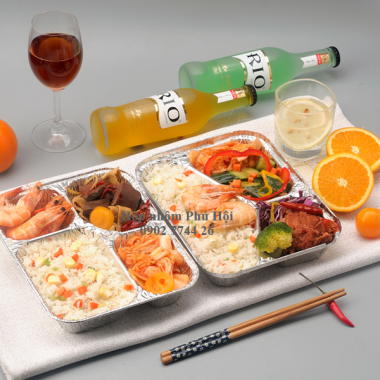 Khay giấy bạc 3 ngăn đựng cơm