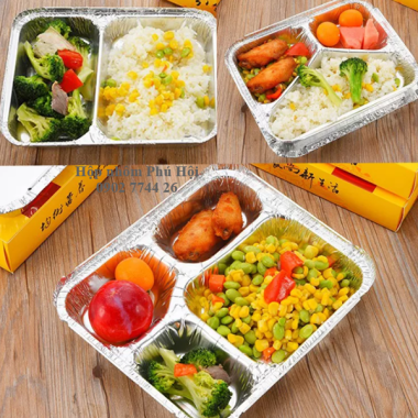 Khay giấy bạc 4 ngăn đựng cơm